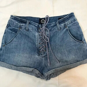 RVCA Valley Jean Shorts Womens Size 26 Tie Front Mid Rise Relaxed Blue